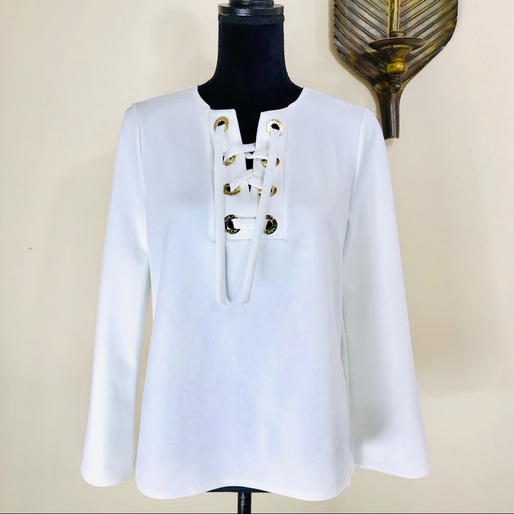 Vince Camuto Grommet Lace Up Bell Sleeve Blouse